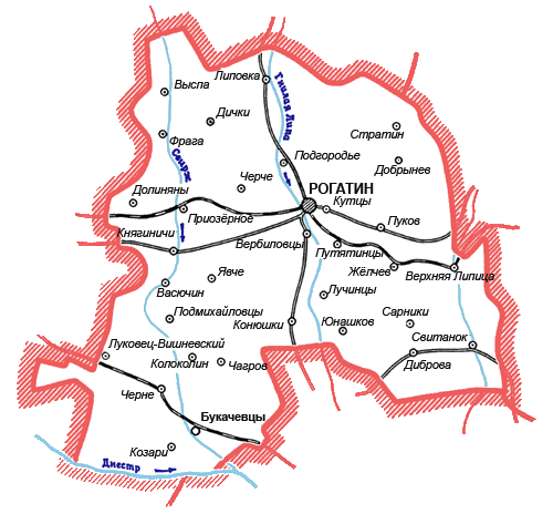 Карта Рогатинского района