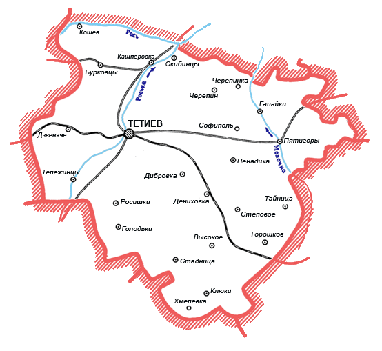 Карта Тетиевского района