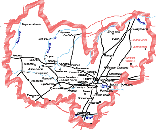 Карта Овручского района